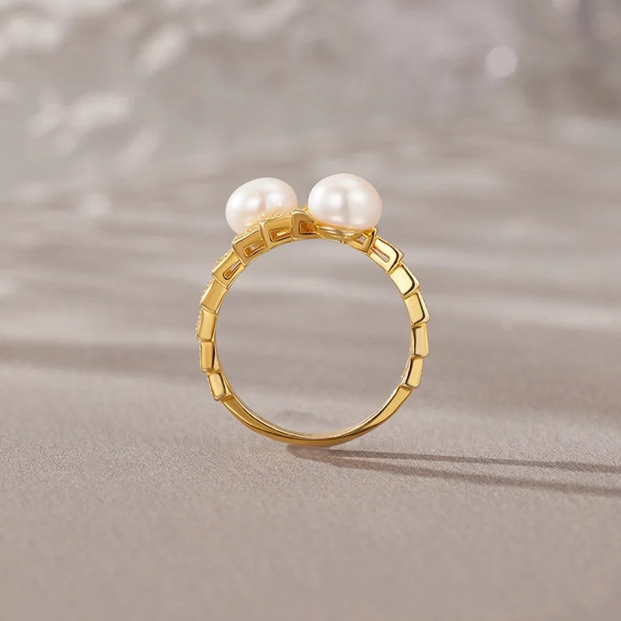18K vergoldete Weißgold vergoldete 925 Sterling Silber Perle Zirkon geometrische Ringe 925 Sterling Silber Ringe | Shop Nory