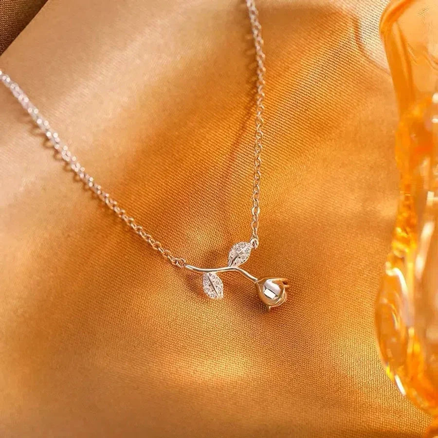 925 Sterlingsilber Zirkon Kabelkette Einlage Rose Halskette | Shop Nory