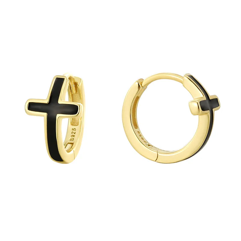 1 Paar 14K vergoldete 925 Sterlingsilber Zirkon 925 Sterlingsilber Ohrringe Kreuz Hoop Ohrringe | Shop Nory