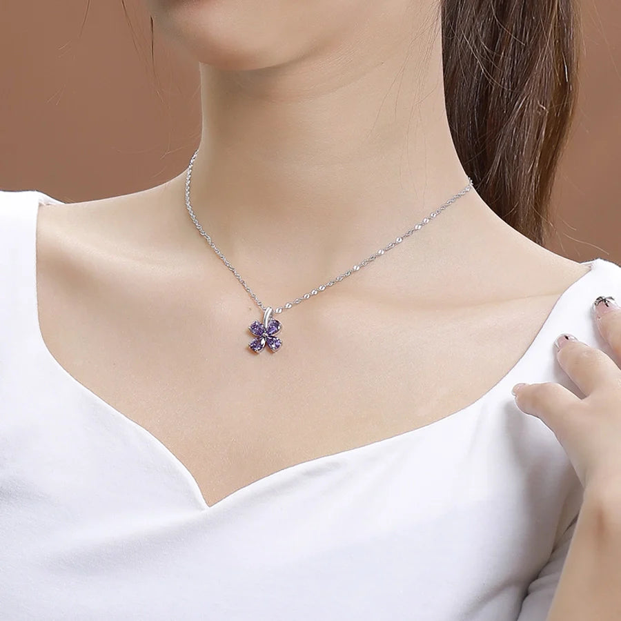 925 Sterling Silber Zirkon Polieren Einlage Blütenanhänger Halskette | Shop Nory