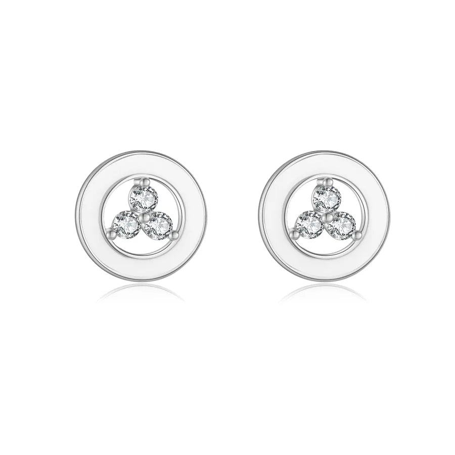 1 Paar 18K Vergoldet Weißgold Plattiert 925 Sterling Silber Zirkon 925 Sterling Silber Ohrringe Geometrisch Vierblättriges Kleeblatt Herzform Studs | Shop Nory