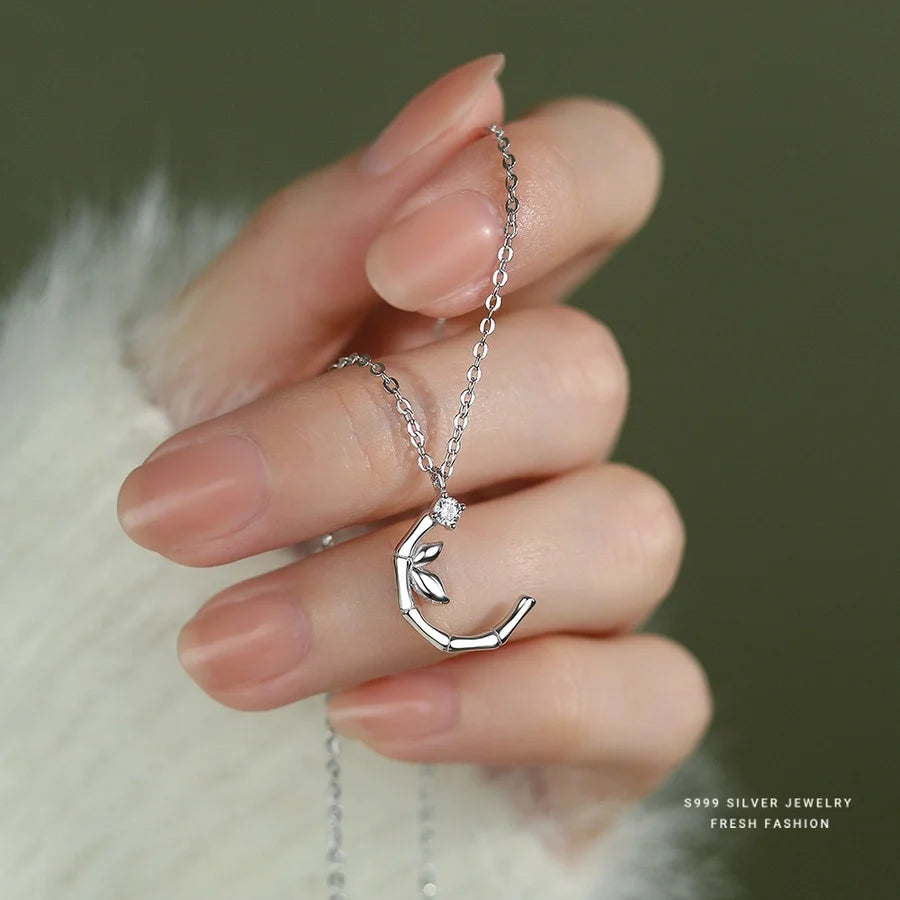 S999 Silber Zirkon Kabelkette Plattierung Bambus Anhänger Halskette | Shop Nory