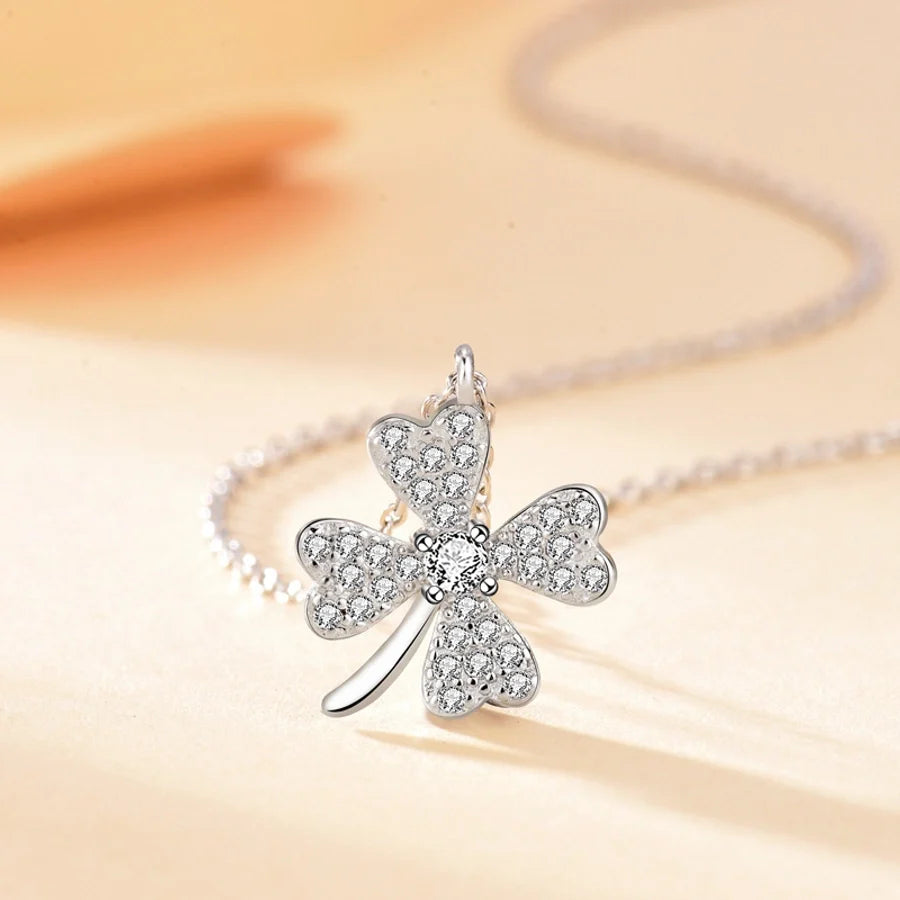 925 Sterling Silber Zirkon Kabelkette Einlage Glücksklee Anhänger Halskette | Shop Nory