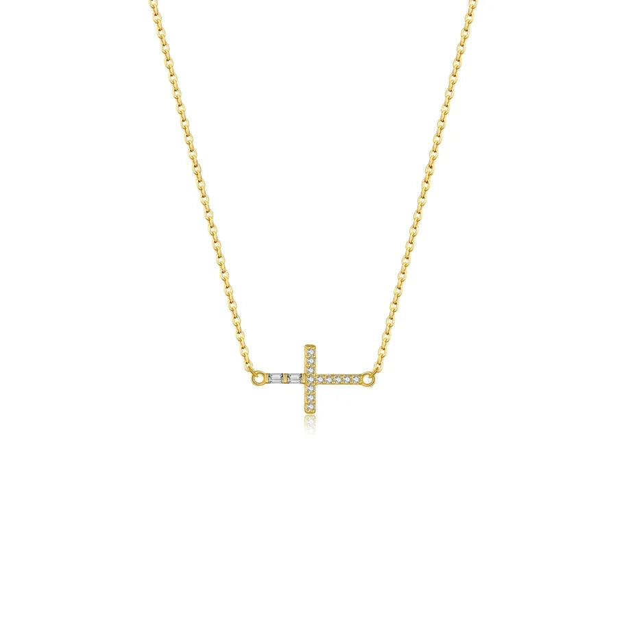 925 Sterling Silber Zirkon Kabelkette Einlage Geometrisches Kreuz Anhänger Halskette | Shop Nory