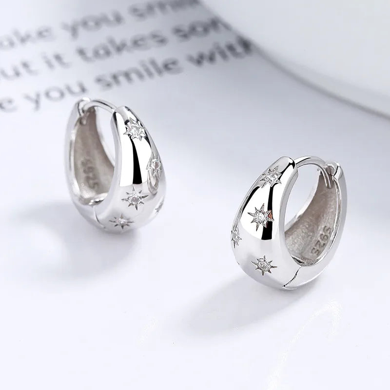1 Paar 925 Sterlingsilber Zirkon 925 Sterlingsilber Ohrringe Geometrische Creolen | Shop Nory