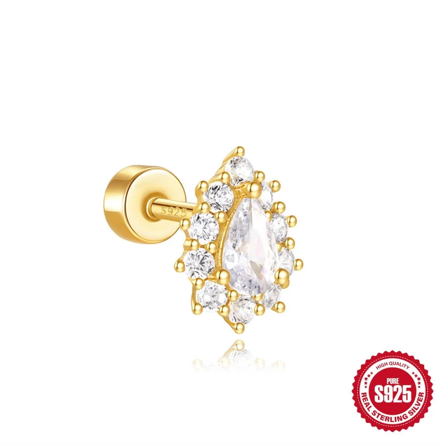 1 Stück Ohrknorpelringe & -stecker Cute Geometric 925 Sterling Silber Türkis Zirkon Ohrknorpelringe & -stecker | Shop Nory
