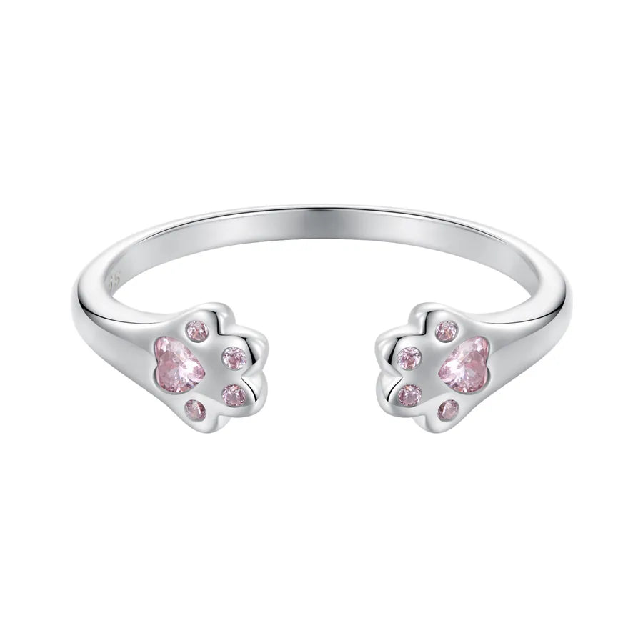 Weißgold plattierte 925 Sterling Silber Zirkon Pfotenabdruck offene Ringe | Shop Nory