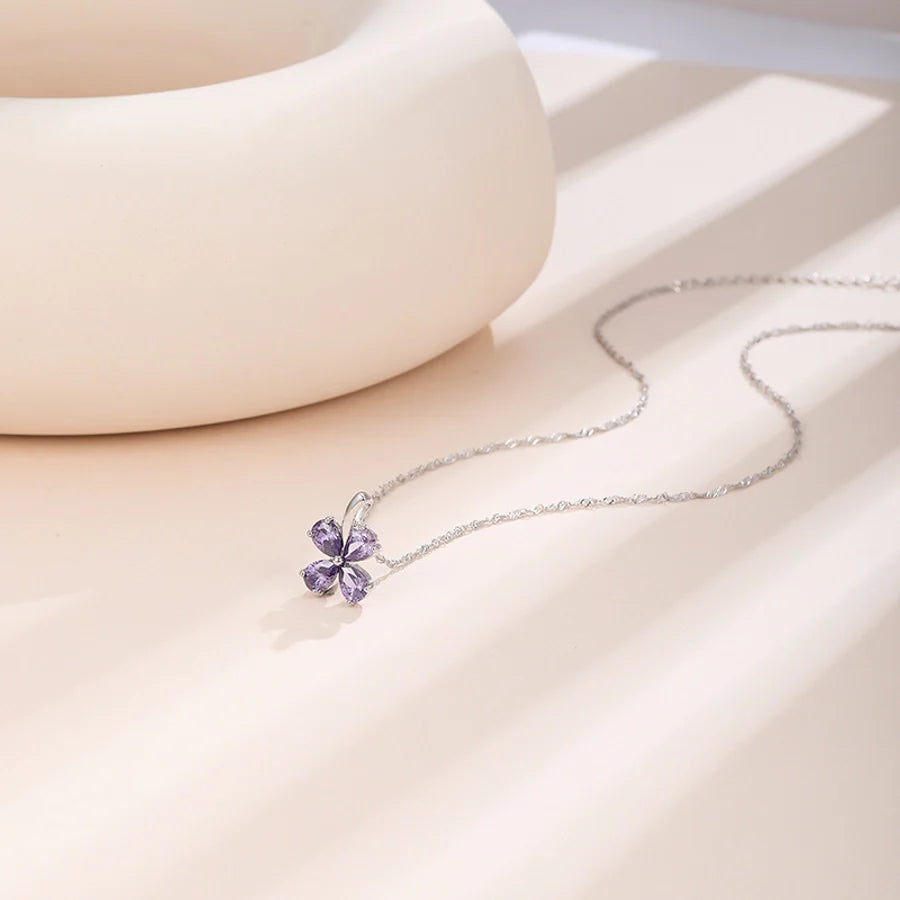 925 Sterling Silber Zirkon Polieren Einlage Blütenanhänger Halskette | Shop Nory
