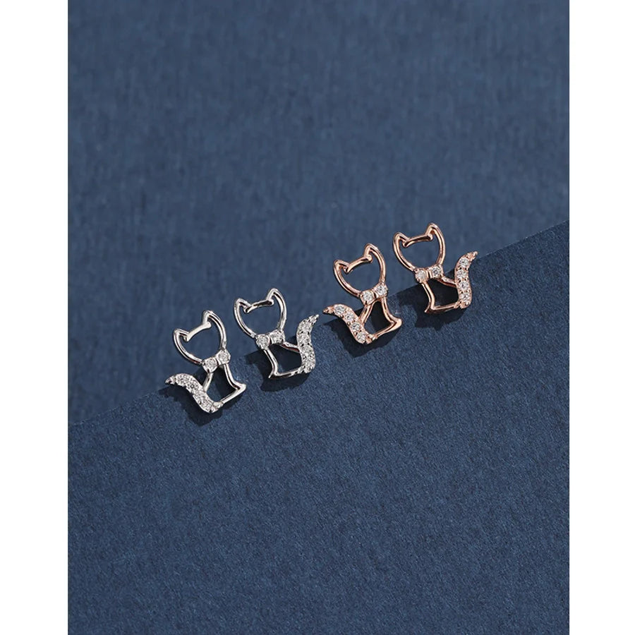 1 Paar 925 Sterling Silber Zirkon 925 Sterling Silber Ohrringe Katzenohren Stecker | Shop Nory