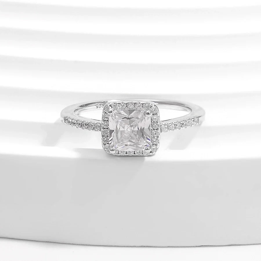 Weißgold plattiert 925 Sterling Silber Zirkon quadratische Herzform Ringe 925 Sterling Silber Ringe | Shop Nory