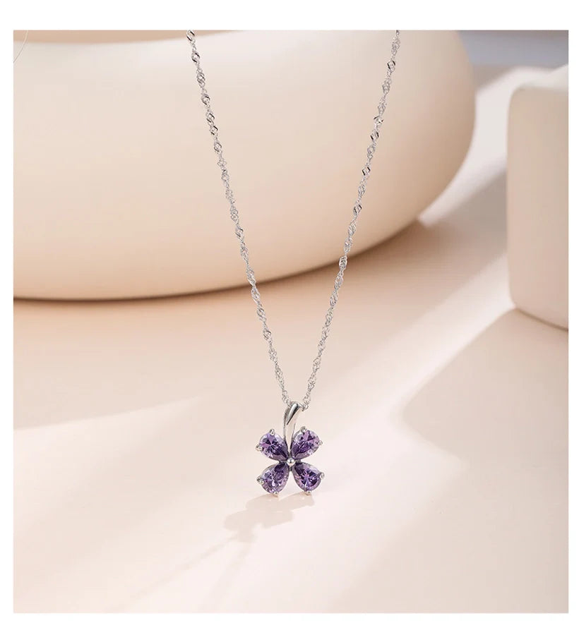 925 Sterling Silber Zirkon Polieren Einlage Blütenanhänger Halskette | Shop Nory