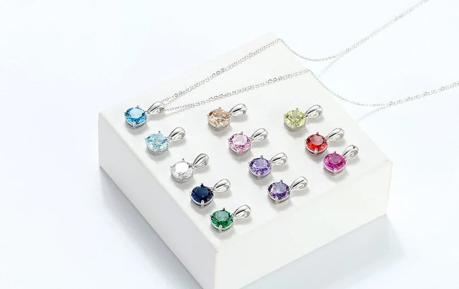 925 Sterling Silber Überzogene Kabelkette Runde Herzform Geburtstagsstein Halskette | Shop Nory