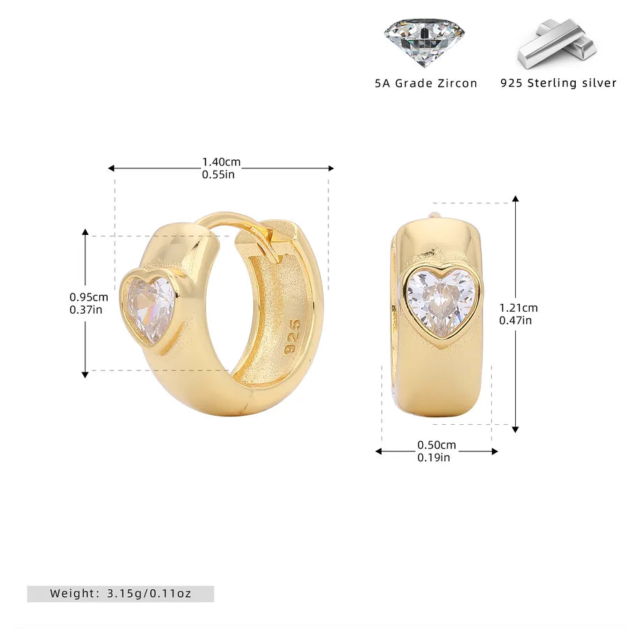 1 Paar 18K Goldbeschichtet Weißgoldbeschichtet Rhodiumbeschichtet 925 Sterlingsilber Zirkon 925 Sterlingsilber Ohrringe Herzform Ohrringe | Shop Nory