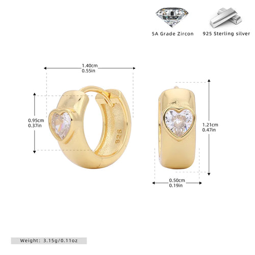 1 Paar 18K Goldbeschichtet Weißgoldbeschichtet Rhodiumbeschichtet 925 Sterlingsilber Zirkon 925 Sterlingsilber Ohrringe Herzform Ohrringe | Shop Nory