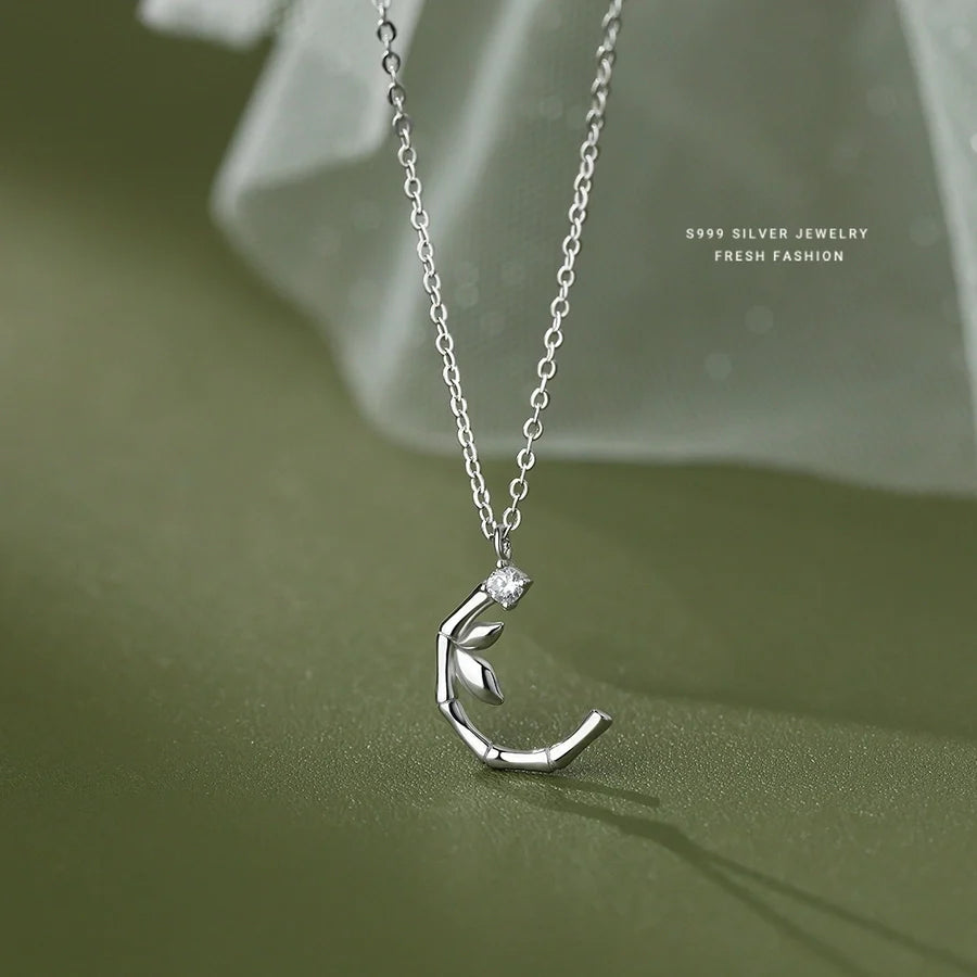 S999 Silber Zirkon Kabelkette Plattierung Bambus Anhänger Halskette | Shop Nory