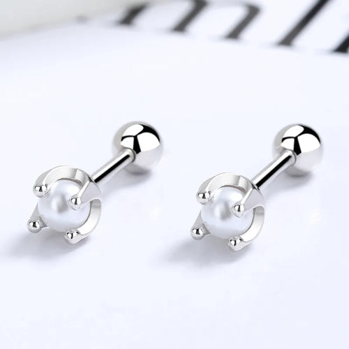1 Paar 925 Sterling Silber Imitationsperle Zirkon 925 Sterling Silber Ohrringe vierblättriges Kleeblatt Schraubverschluss kleine Steckerohrringe | Shop Nory