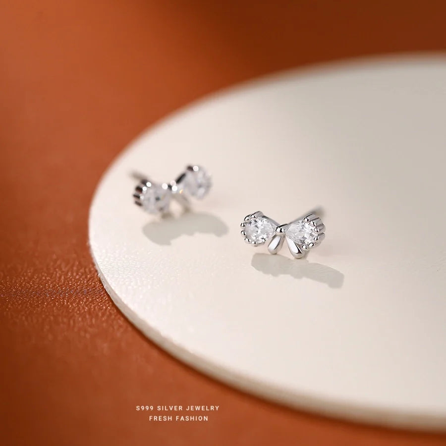 1 Paar S999 Silber Zirkon 925 Sterling Silber Ohrringe Schleife Knoten Ohrstecker | Shop Nory