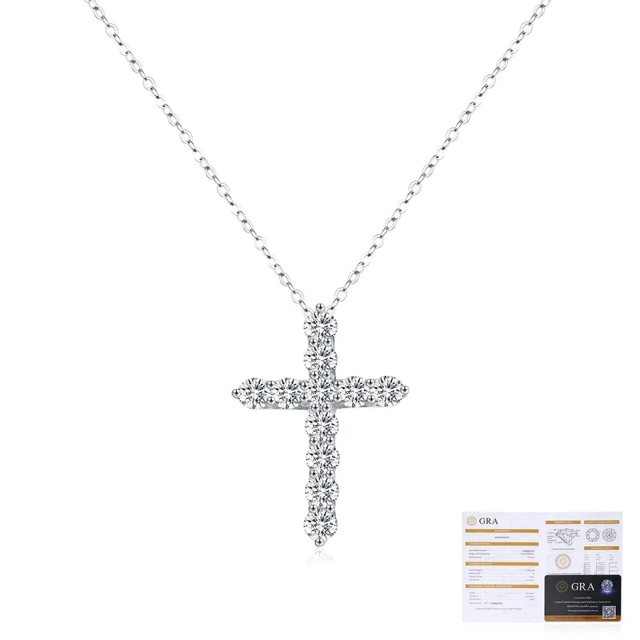 2.2 Karat VVS1-VVS2 Runder Brillant Schnitt 925 Sterlingsilber 925 Sterlingsilber Rack Plated Moissanit Kabelkette Einlage Kreuz Moissanit GRA Zertifikat Anhänger Halskette | Shop Nory