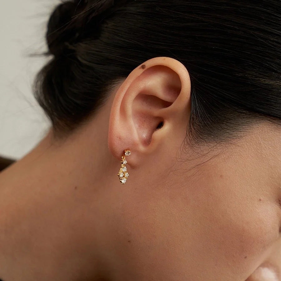 1 Paar 18K vergoldete 925 Sterling Silber Zirkon 925 Sterling Silber Ohrringe geometrische Tropfenohrringe | Shop Nory
