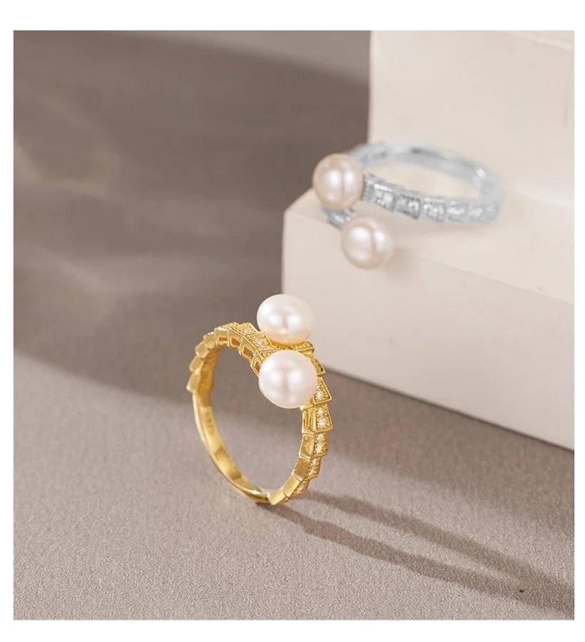 18K vergoldete Weißgold vergoldete 925 Sterling Silber Perle Zirkon geometrische Ringe 925 Sterling Silber Ringe | Shop Nory
