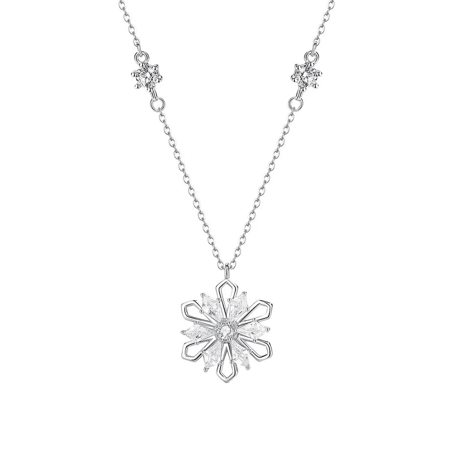 925 Sterling Silber Zirkon Kabelkette Einlage Schneeflocke Anhänger Halskette | Shop Nory