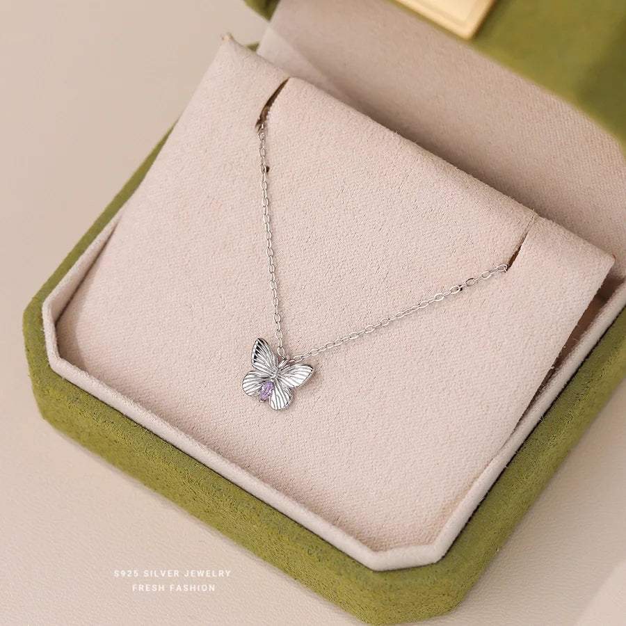 925 Sterling Silber Zirkon Kabelkette Plattierung Schmetterling Anhänger Halskette | Shop Nory