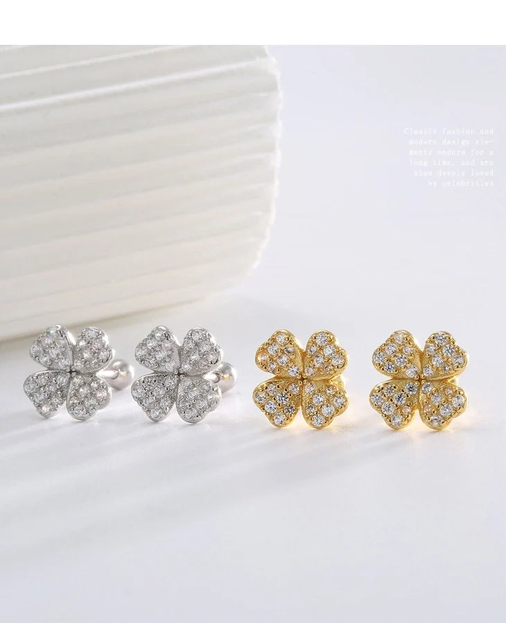 1 Paar 925 Sterling Silber Zirkon 925 Sterling Silber Ohrringe Vierblättriger Klee Ohrstecker | Shop Nory