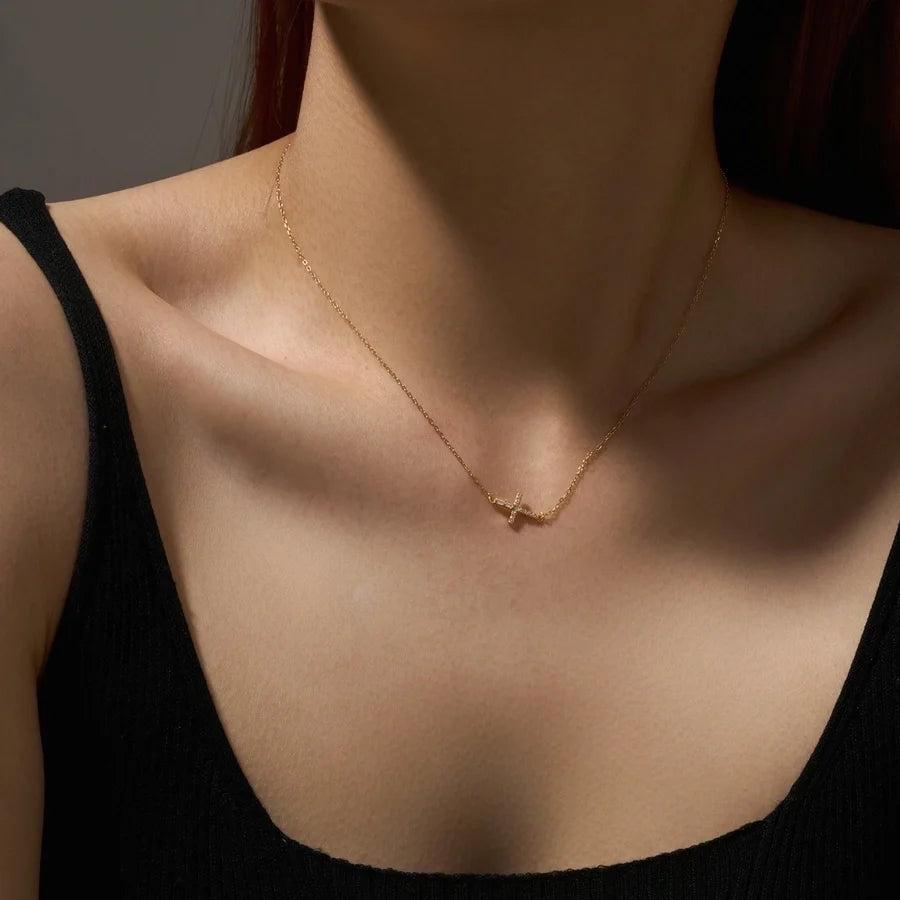 925 Sterling Silber Zirkon Kabelkette Einlage Geometrisches Kreuz Anhänger Halskette | Shop Nory