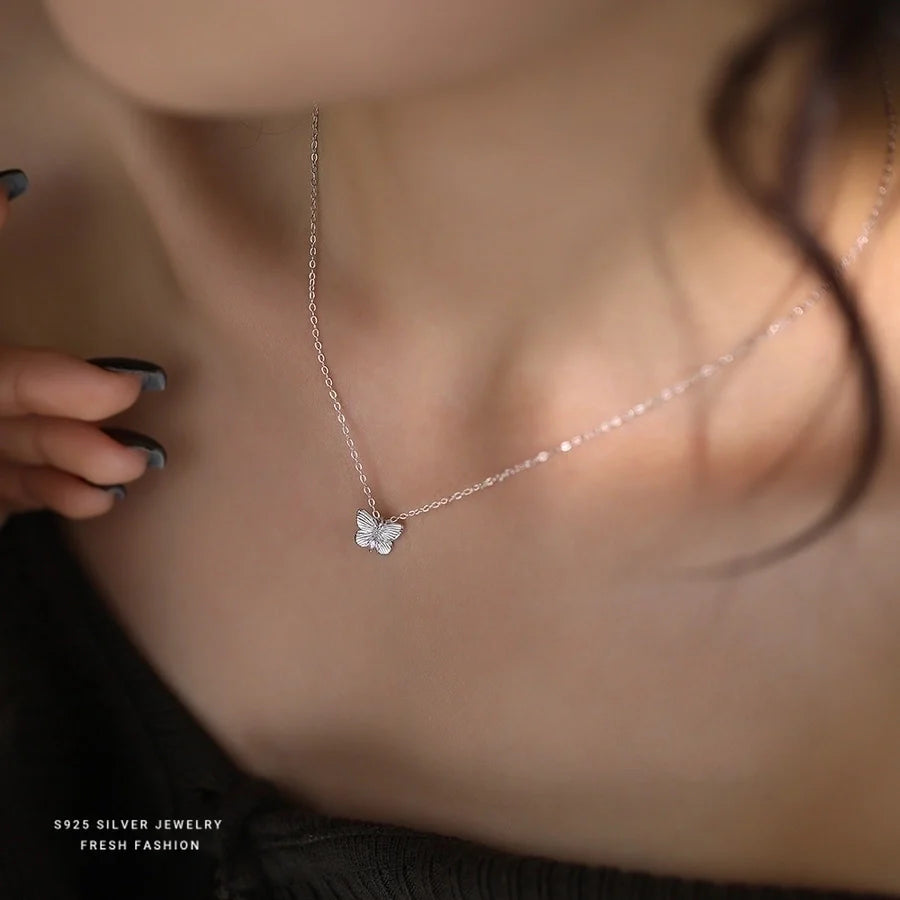 925 Sterling Silber Zirkon Kabelkette Plattierung Schmetterling Anhänger Halskette | Shop Nory