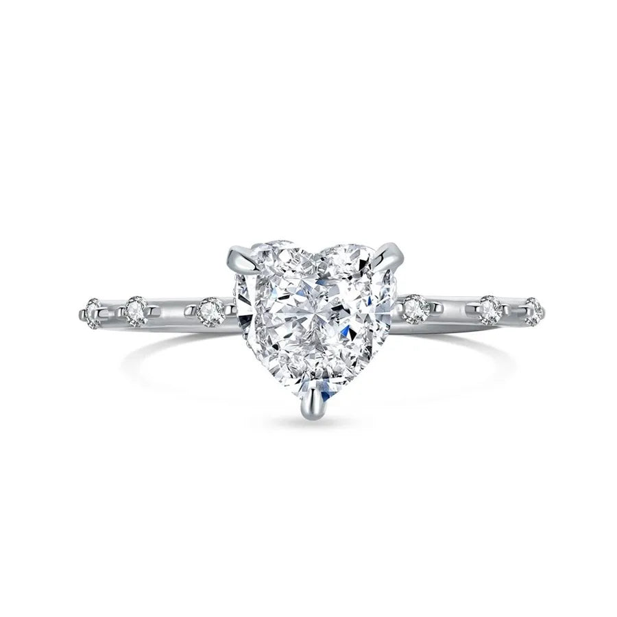 925 Sterling Silber Hochkohlenstoff-Diamant Herzform Ringe 925 Sterling Silber Ringe | Shop Nory
