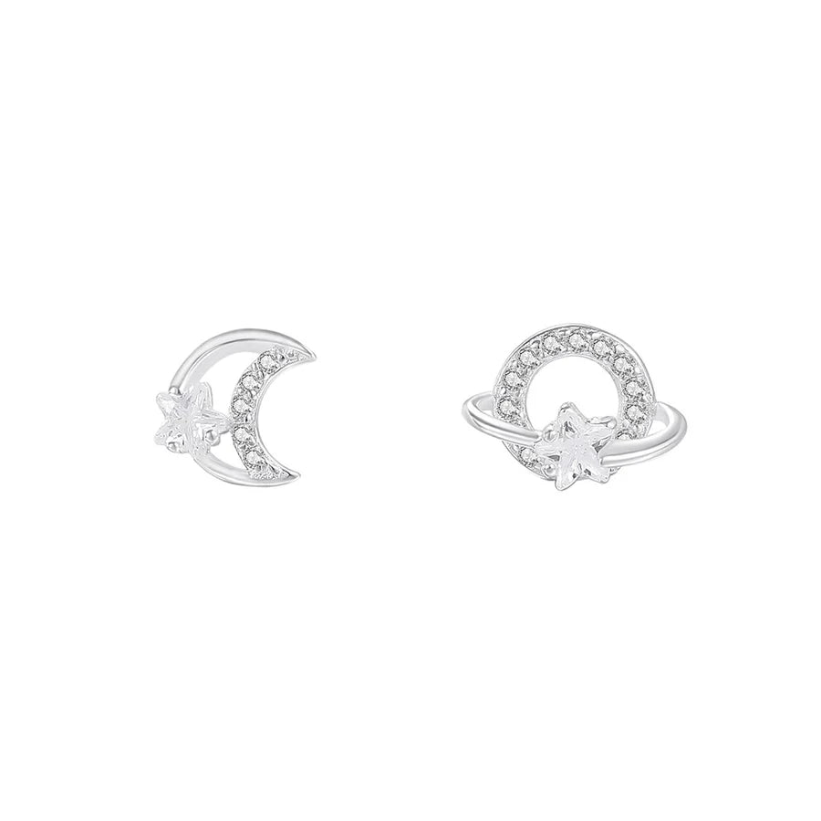 1 Paar 925 Sterlingsilber Zirkon 925 Sterlingsilber Ohrringe Stern Planet Mond Ohrstecker | Shop Nory
