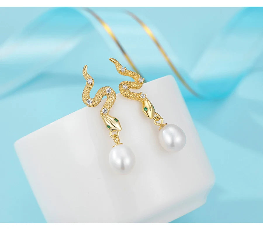 1 Paar 18K vergoldet Weißgold-plattiert 925 Sterling Silber Perle Zirkon 925 Sterling Silber Ohrringe Schlangenohrringe | Shop Nory