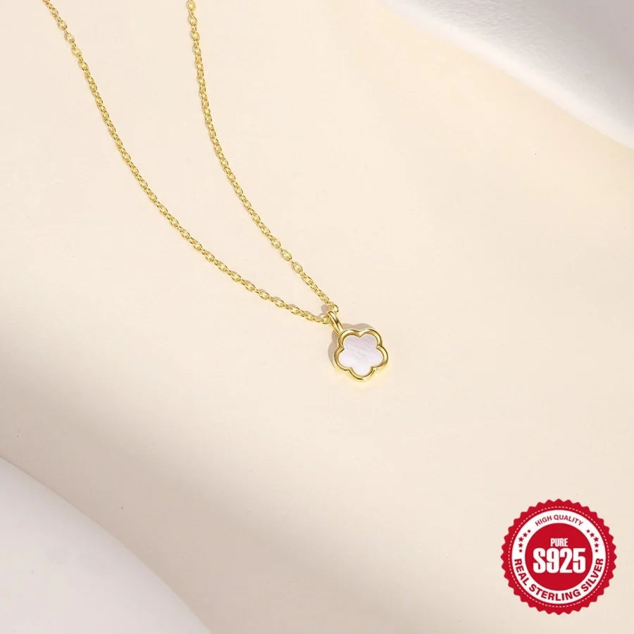 S925 Sterlingsilber Blütenweiße Muschel Verfeinerte Strass Schlüsselbeinghänger Hohlstud Ohrringe Anzug Bester Verkäufer in Schmuck | Shop Nory
