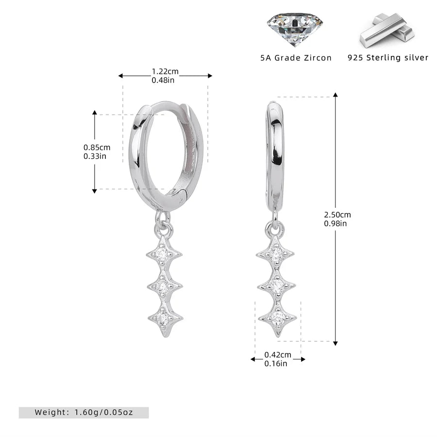 1 Paar 18K Gold Plattiert Weiß Gold Plattiert Rhodium Plattiert 925 Sterling Silber Zirkon 925 Sterling Silber Ohrringe Geometrische Tropf Ohrringe | Shop Nory