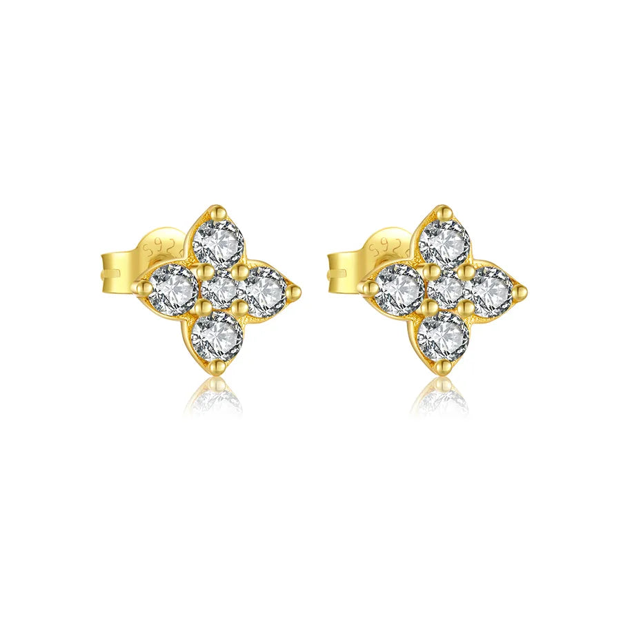 1 Paar 18K vergoldet Weißgold plattiert 925 Sterlingsilber Zirkon 925 Sterlingsilber Ohrringe Geometrische Ohrstecker | Shop Nory