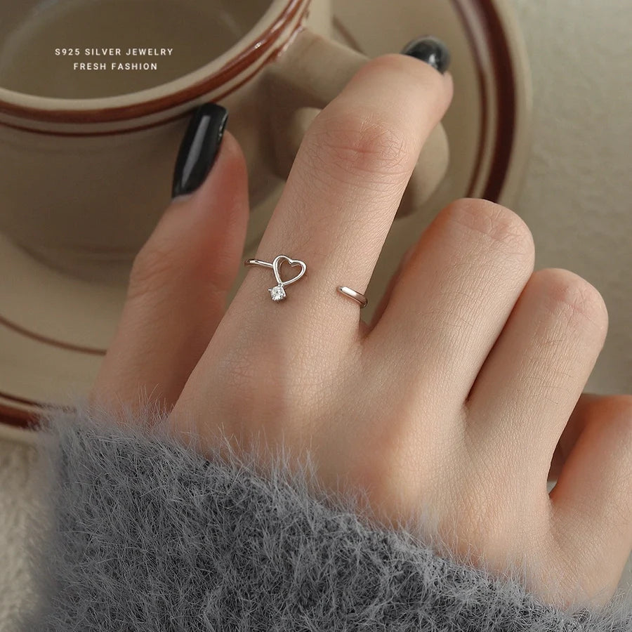 925 Sterlingsilber Zirkon Herzform Offene Ringe 925 Sterlingsilber Ringe | Shop Nory
