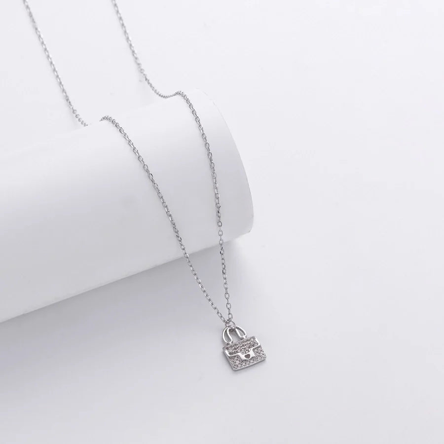925 Sterling Silber Rack Plattiert Langlebig Plattiert Zirkon Kabelkette Tasche Anhänger Halskette | Shop Nory