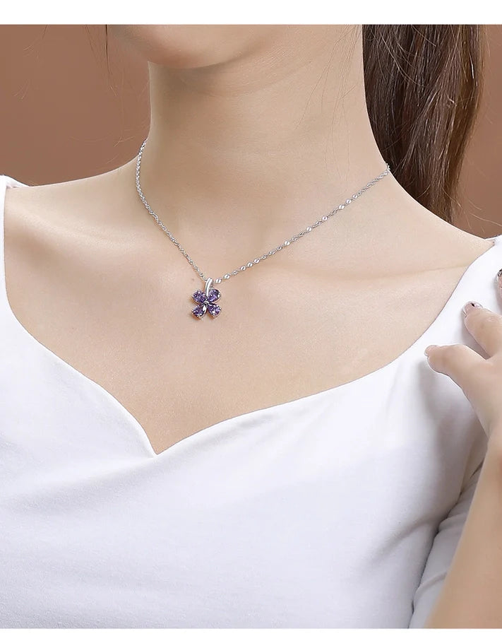 925 Sterling Silber Zirkon Polieren Einlage Blütenanhänger Halskette | Shop Nory