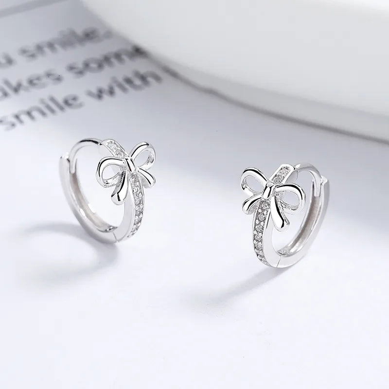 1 Paar 925 Sterling Silber Zirkon 925 Sterling Silber Ohrringe Schleifen Knoten Creolen | Shop Nory