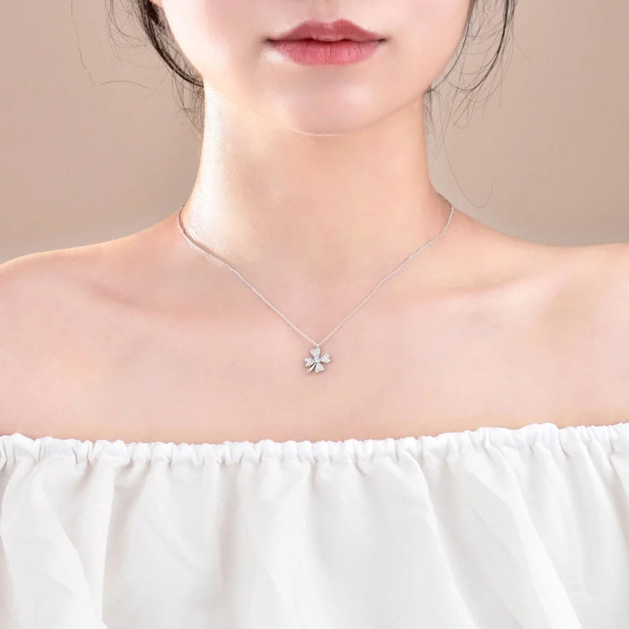 925 Sterling Silber Zirkon Kabelkette Einlage Glücksklee Anhänger Halskette | Shop Nory