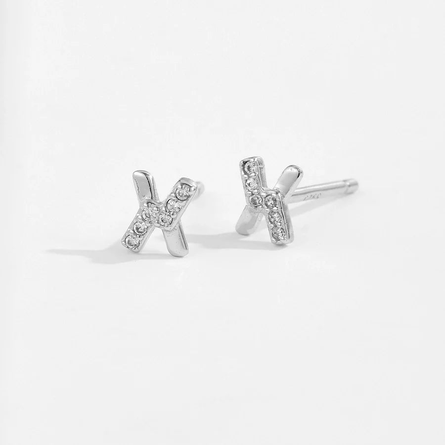1 Paar 18K Goldbeschichtete Weißgoldbeschichtete 925 Sterling Silber Zirkon 925 Sterling Silber Ohrringe Buchstaben Ohrstecker | Shop Nory