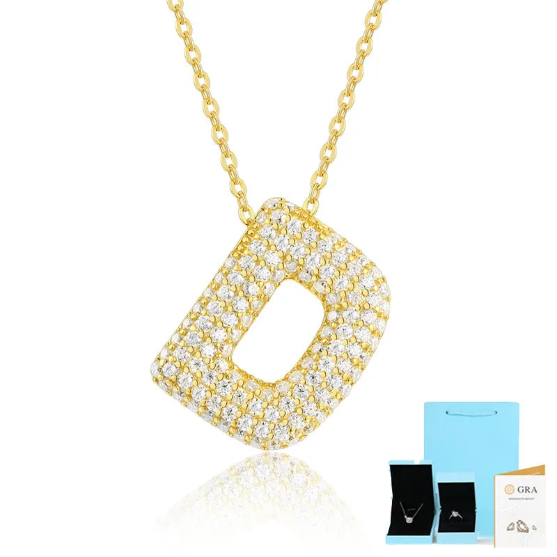 925 Sterling Silver Moissanite Kabelkette Buchstaben Anhänger Halskette | Shop Nory
