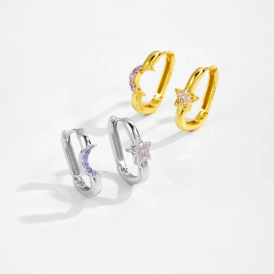1 Paar 18K Gold Plattiert Weißgold Plattiert 925 Sterling Silber Zirkon 925 Sterling Silber Ohrringe Stern Mond Ohrringe | Shop Nory