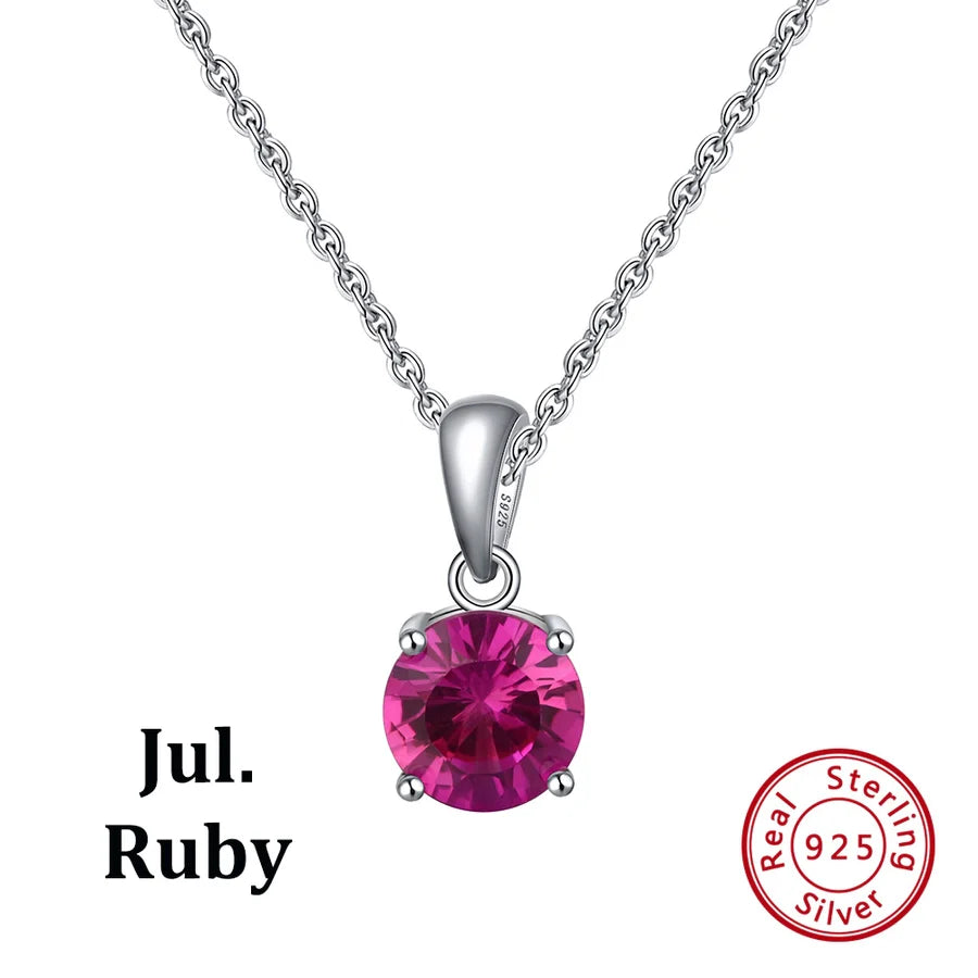 925 Sterling Silber Überzogene Kabelkette Runde Herzform Geburtstagsstein Halskette | Shop Nory