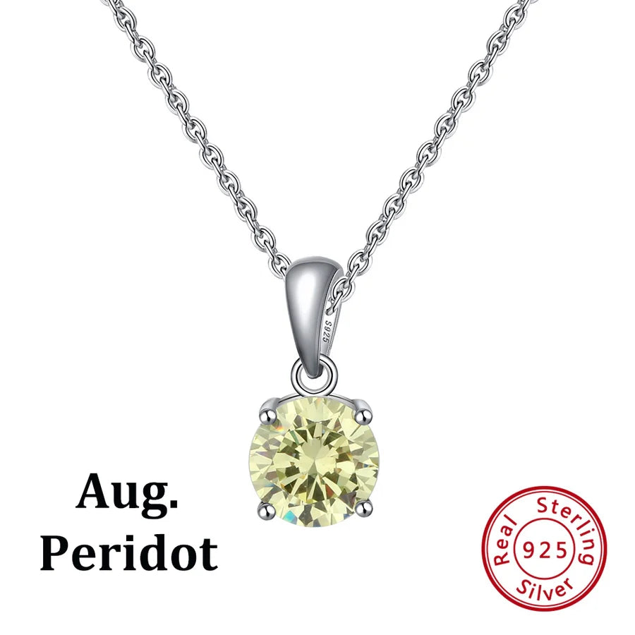 925 Sterling Silber Überzogene Kabelkette Runde Herzform Geburtstagsstein Halskette | Shop Nory