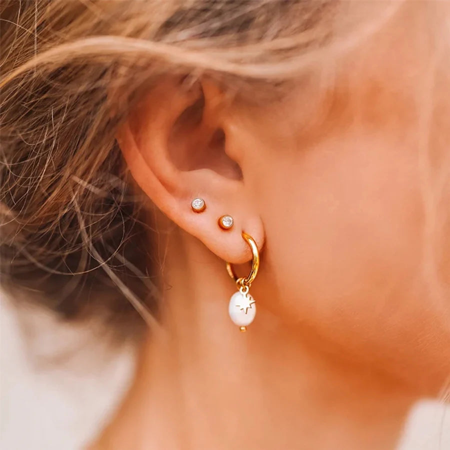 Creolen "Star" in Edelstahl - 18k vergoldet mit Perle | Shop Nory