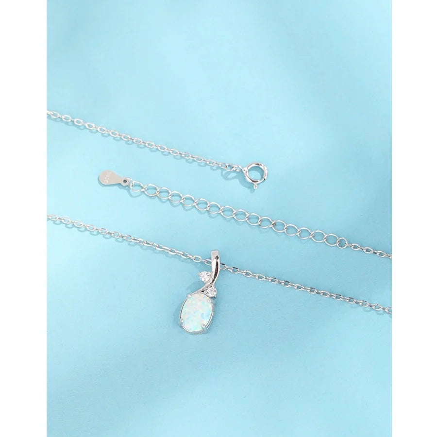925 Sterling Silber Opal Zirkon Kabelkette Einlage Geometrische Anhänger Halskette | Shop Nory