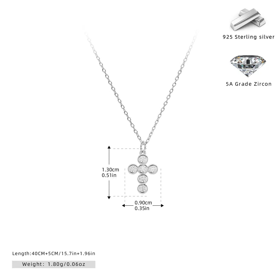 925 Sterling Silber 925 Sterling Silber Rack Plated Plattiert Langlebig Plattiert Zirkon Kabelkette Plattierung Kreuz Anhänger Halskette | Shop Nory