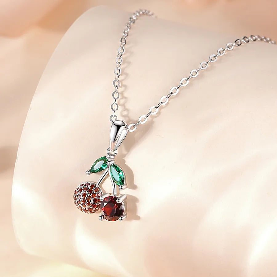 925 Sterling Silver Zirkon Kabelkette Kirsch Anhänger Halskette | Shop Nory