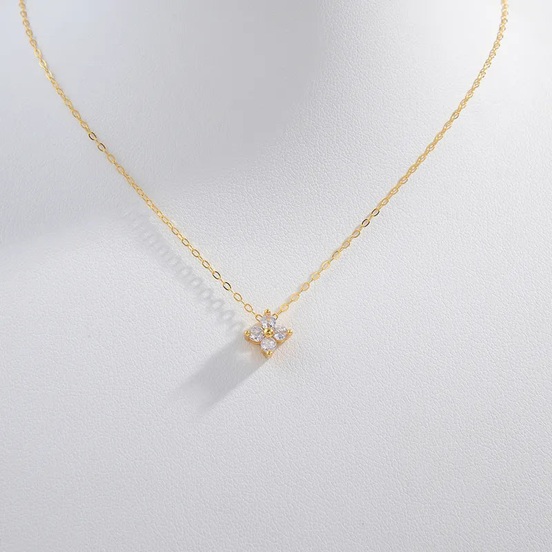 925 Sterling Silber Beschichtete Zirkon O-förmige Kette Beschichtung Vier-Blatt-Klee Anhänger Halskette | Shop Nory